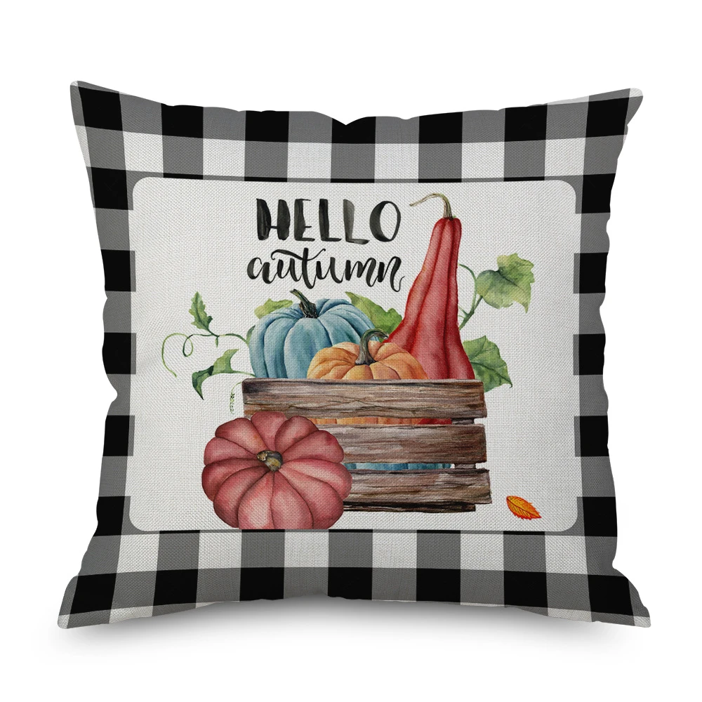 Black and White Plaids Baffalo Check Thanksgiving Decor Throw Pillow Covers Pumpkin Patch Cushion Case Cover