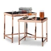Black Glass Coffee Table with Red Copper Metal Tube Feet Leg Tea Table for Home