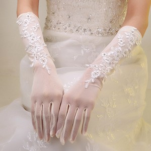 BX17 New Arrive Tulle Wedding Bridal Gloves Long lace Applique bridal gloves