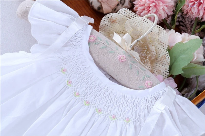 C75055 newborn summer toddler baby girls clothes sets embroidery hand made smocked dress boutiques kids clothes wholesale