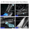 Car Vacuum Cleaner 4 in 1 Tire Inflator Portable Air Compressor with Digital Tire Pressure Gauge LED Light DC 12AV High Power