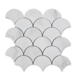 Carrara White Marble Grand Fish Scale Fan Shape Mosaic Tile Honed Kitchen Bath Wall Floor Backsplash Shower
