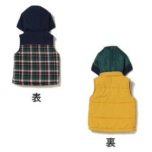 Children&#039;s grid hooded cotton vest in the winter of 90-120 cm