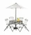Import China Garden Furniture Home Leisure Way Patio Outdoor 4 Seater Metal Dining Set with Foldable Chairs, Glass Table, Umbrella from China