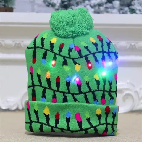 Christmas Light Up Sweater Knitted LED Hat Beanie Sweater Warm Hat For Kid Adult