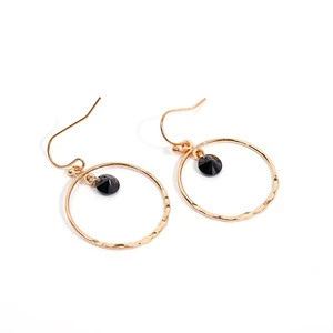 Circle Drop And CZ Fishhook Earring  Women Gold Metal Zircon Big Hanging Hoop Plain Earring Designs With Purple Opal