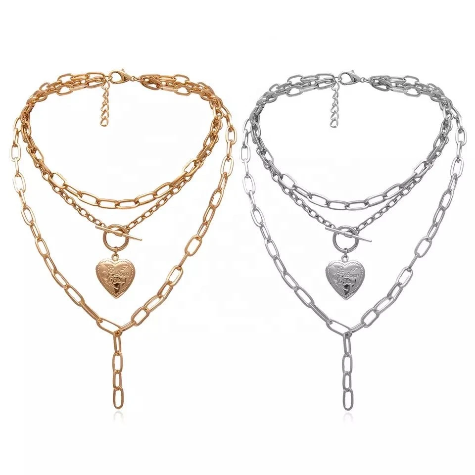 Clavicle Chain Boho Choker Jewelry Multilayer Paperclip Necklace Gold Plated Heart Necklace Choker