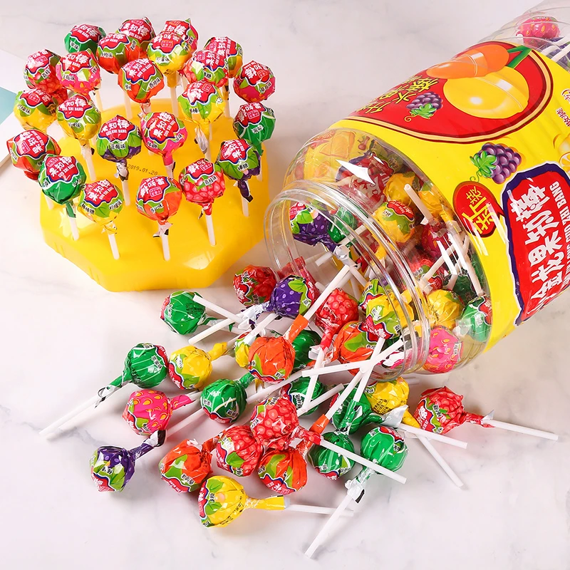 Colorful fruity flavor sweet ball shape lollipop candy