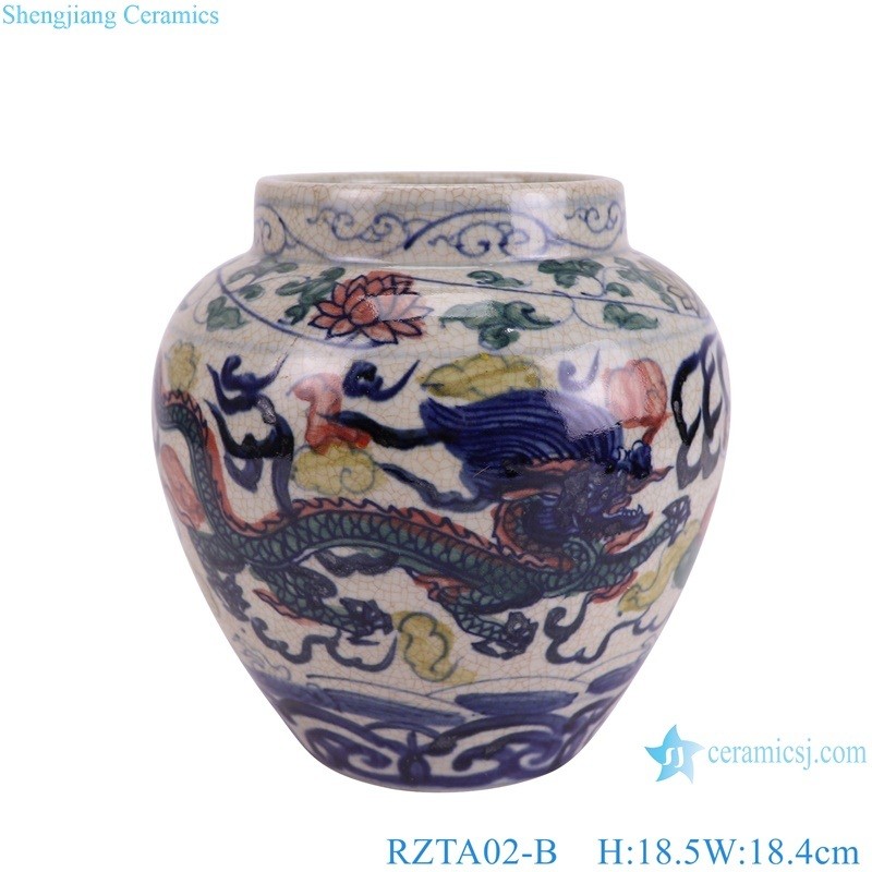 Contending Colors Antique Split Crackled Dragon Pattern Ceramic Flower Pot Vase