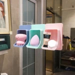 Creative silicone  makeup  sponge holder sticky wall  bathroom  storage organizer box