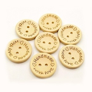 custom 15mm 20mm 25mm 2 hole round laser engraved logo wood button for clothes