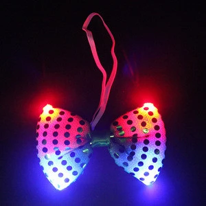 Custom Colorful Golden Silver Sequin Led Tie/ Led Bow Tie For Girls Party
