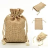 Custom design reusable jute fabric bag high quality small burlap drawstring bag with logo printed