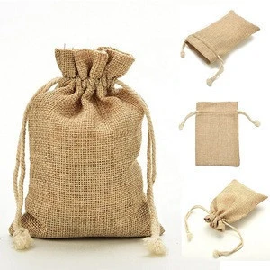 Custom design reusable jute fabric bag high quality small burlap drawstring bag with logo printed