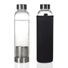 Custom Logo Eco Friendly Borosilicate Tea Infuser Glass Sports Water Bottle With Nylon Sleeve