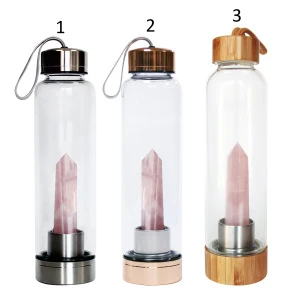 Custom Logo Natural Gemstone Elixir Infused Gem Healing Drinking Glass Crystal Water Bottle