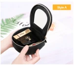Custom Mini Leather Zipper Cosmetic Case Lipstick Case Makeup Bag with Mirror