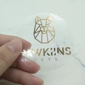 Customized Clear Gold Foil Hot Stamp Stickers Printing Self Adhesive Transparent Logo Labels