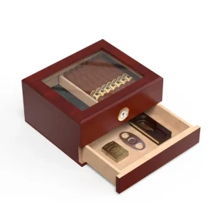 Customized LOGO Cigar Humidor Case Glass Wooden Top Cigar Case Humidifiers Gifts