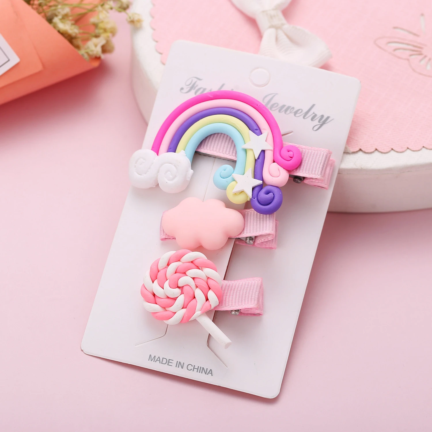 Cute Colorful Candy Girls Resin Cloud Lollipop Rainbow Hairpins Children Sweet Hair Clips Barrettes