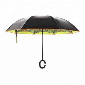 Double Layer Inside Out C Shape Handle Reverse Umbrella