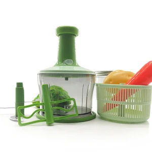Drawell Kitchen Green New Plastic Salad Chopper with Bowl Storage Manual Mini Press Vegetable Spinner