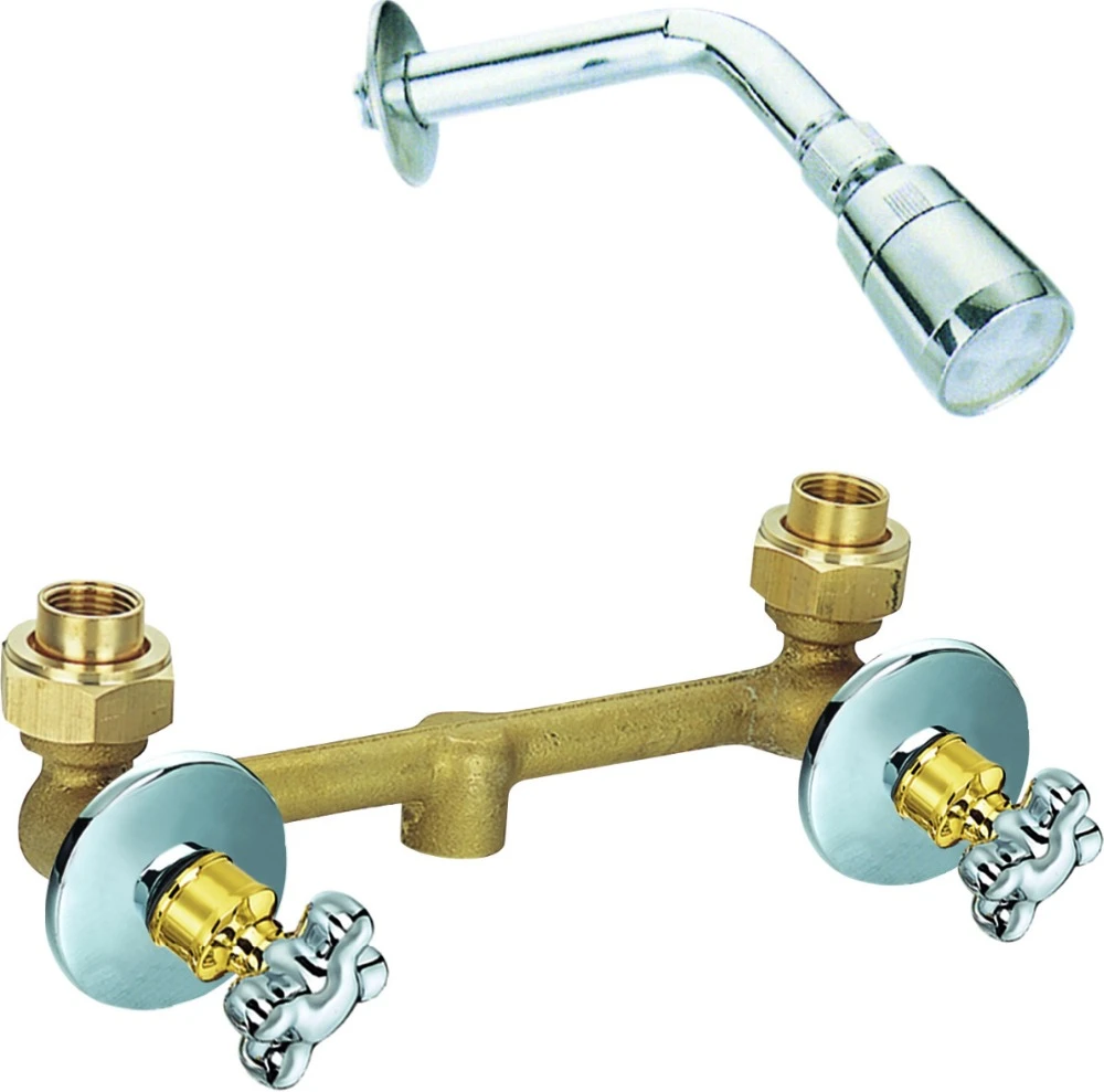 Dual Handle Shower Room Brass Wall Mounted Shower Faucet without Spout