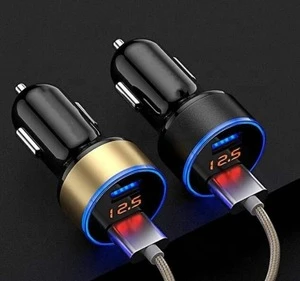 Dual USB with Display Car Charger  3.1A Car Charger  Aluminum Alloy Car Charge
