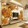 Eco-friendly wholesale cork flower printing velvet wallpaper murals golden color covering decorative wallpapers material