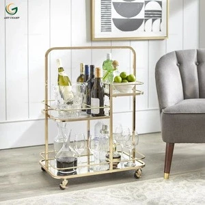 Electroplate Gold Hotel Sevice Trolley 3 Layers Metal Tea Trolley