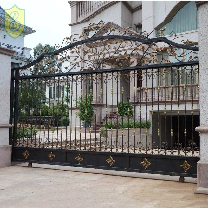 European beautiful luxury simple design powder coating ornamental exterior entrance metal decorative gates wrought iron gate