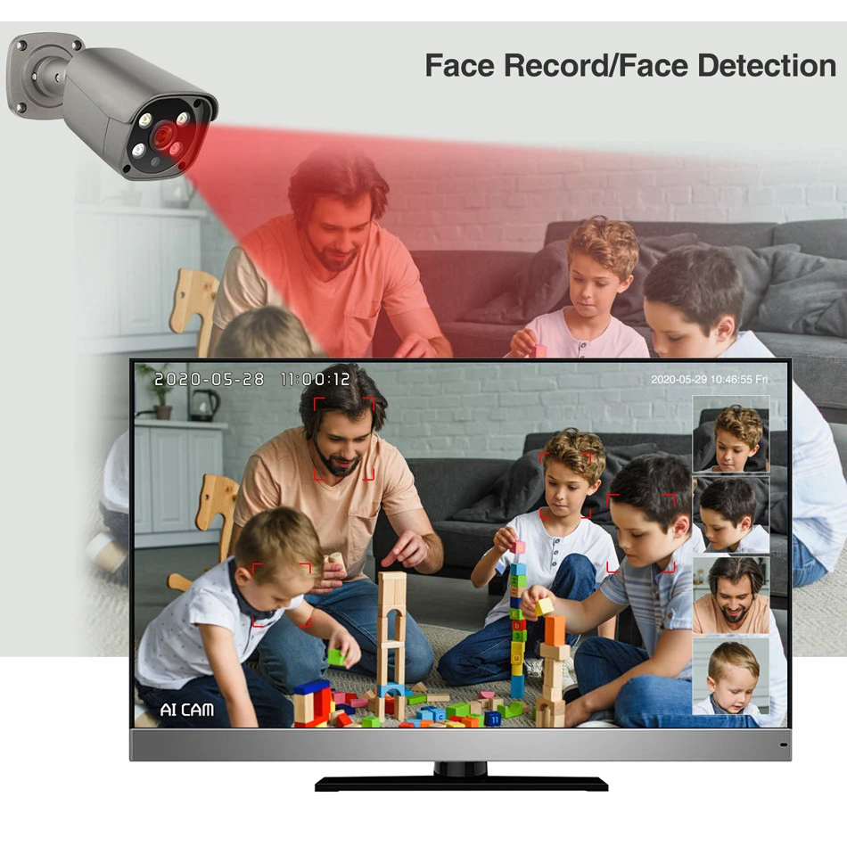Face Detection 8CH CCTV Kit 5MP HD IP Bullet Camera Color Night Vision Audio Recording CCTV Camera System