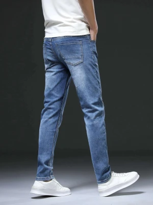 Factory custom high quality comfortable washed denim jeans fashion blue straight mens jeans