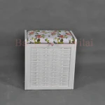 Factory Direct Wooden Square Storage Woven Bamboo Stool with Fabric