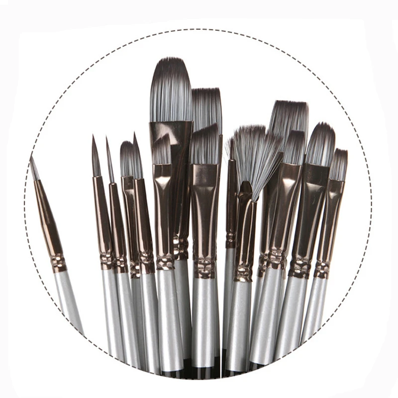 Factory Directly Supply 15 pcs Paint Short Handle Artist Paint Brushes Set With Nylon Hair