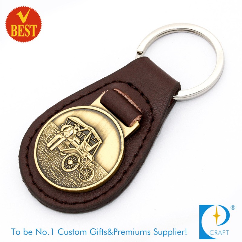 Factory Price Hot Sale Customized Promotion Leather Key Ring with Metal Attachment