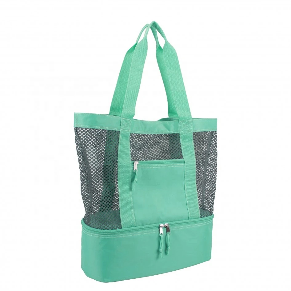 Factory Price Picnic Insulated Large Cooler Custom Mesh Pack Tote Beach Bag With Cooler Compartment