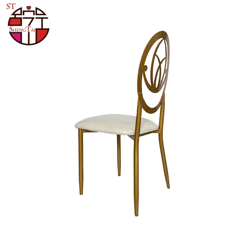 Factory selling stainless steel hollow carved wedding chairs and dining table banquet hall chairs
