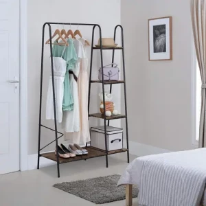 Factory Wholesale Modern Style with 5 Wooden Shelves Freestanding Portable Closet Organizer