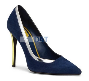 Fashion high heel dress shoe for women elegant navy blue leather pumps shoes