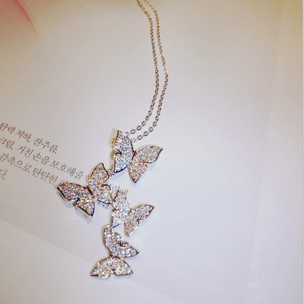 Fashion Jewelry Wholesale Price Best Selling KYNL032 CZ Necklaces Butterfly Shape Shine 3A Zircon Necklaces Jewelry For Women