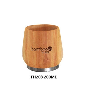 FH207 180ML/6OZ Elegant bamboo hip flask with a shell stainless steel ends whisky flask