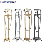 Floor Mounted Luxury Brass Bath Mixer Tap Double Lever Freestanding Bathtub Faucet Free Standing Bath Tub Faucet