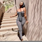 geometric print mesh two piece set women 2020 fall  spaghetti strap bodysuits+pants matching sets skinny streetwear
