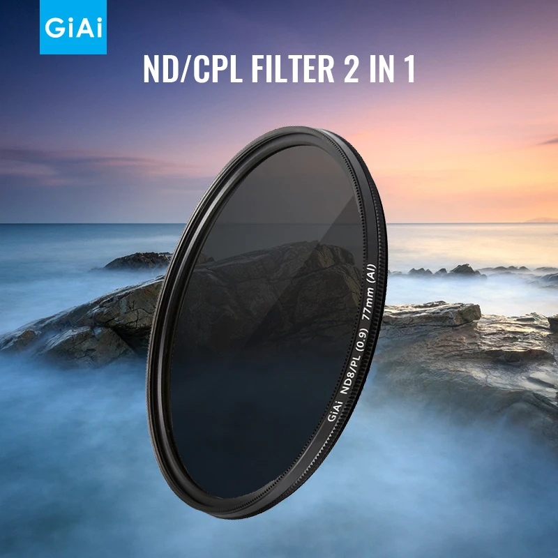 GIAI 2 in 1 CPL ND Camera Lens Filter Variable Neutral Density Adjustable 52/58/67/ 72/ 77/82mm ND 8 ND16 ND64 ND1000