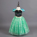 Girls Anna Elsa Princess Fancy Party Cosplay Costume With Crown Wig Suit Embroidery Summer Dress Halloween Dress