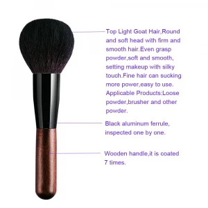Goat Hair Bristles Face Powder Makeup Brush With Aluminum Ferrule