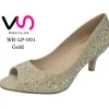gold color new fashion women dress party shoes in comfortable low heel glitter upper cheap price