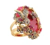 hi quality finish raw brass jewelry custom brass jewelry manufacturer red stone bird big cocktail ring