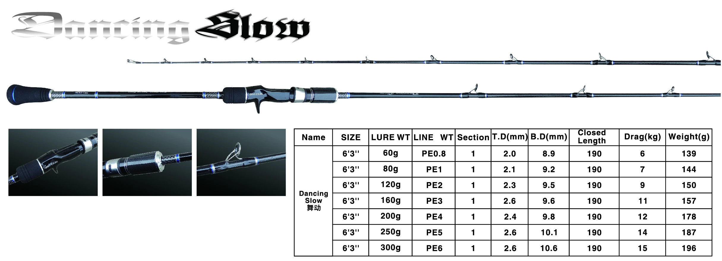 High Carbon 40T Dancing Slow 1 Section Black Color Slow Pitch Sea Fishing Rod